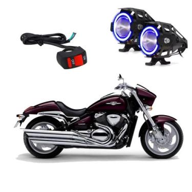Imagem de Par Farol Milha de Angel Eye U7 Azul para Moto Suzuki Boulevard 1500 2
