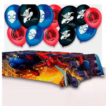 Imagem de Kit festa Homem Aranha Toalha de Mesa TNT 1,40m + 25 balões - Regina /