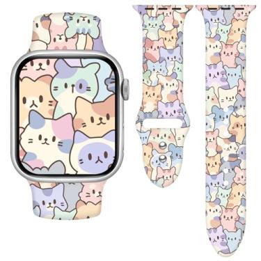 Imagem de Vieeki Pulseira de relógio colorida de gatos compatível com Apple Watch séries SE 8, 7, 6, 5, 4, 3, 2, 1 e Ultra de 38 mm, 40 mm, 41 mm, 42 mm, 44 mm, 45 mm, 49 mm e Ultra (gatos coloridos, 42 mm)