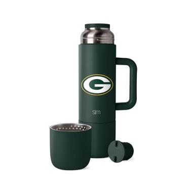 Imagem de Simple Modern Garrafa térmica oficialmente licenciada NFL Green Bay Packers 1,020 g com 2 canecas | Garrafa térmica de café | Twist and Pour Top | Adequado para viagens | Coleção Roam | Green Bay