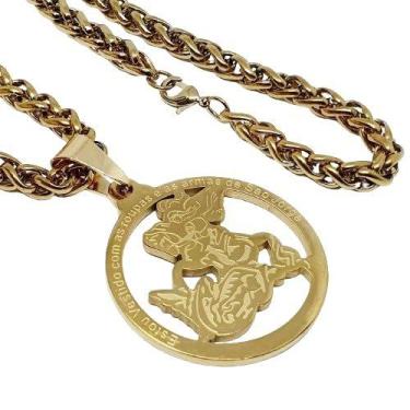 Imagem de Cordão Palmier Grosso Top E Pingente Grande São Jorge Banhado A Ouro -