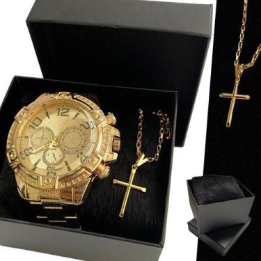 Imagem de Relógio Masculino Com Corrente e Pingente Banhado A Ouro 18k - AZMAR S