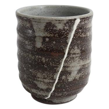 Imagem de Xícara de chá de cerâmica japonesa Yunomi Chawan estilo tradicional feita no Japão (importação do Japão) KSY104 (marrom queimado)