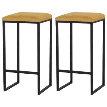 Imagem de Kit 2 Banqueta Donna Preta Veludo Mostarda- Straso Móveis - Metal Móve