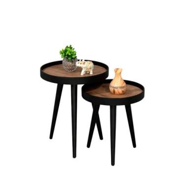 Imagem de Mesa Lateral Pé Palito Decorativa Redonda Preta Sala Estar - Maraka In