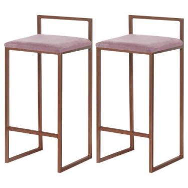 Imagem de Kit 2 Banqueta Lavinia Bronze Sued Rose- Straso Móveis - Metal Móveis
