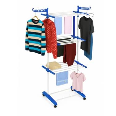 Imagem de Varal de Chão Dobrável 3 Andares | Torre Retrátil com Rodinhas | Varal Grande Roupas