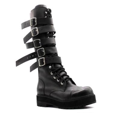 Imagem de Coturno Vilela Boots Cano Alto Preto | Couro Legítimo | Fivela e Ilhós | Durabilidade, Estilo, e Resistência (5 Fivelas, BR, Adulto, Numérico, 44)