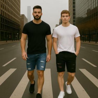 Imagem de Kit 2 Bermudas JEANS RASGADO MASCULINO Casual Elastano Short Slim Pret