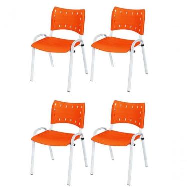 Imagem de Cadeira Iso Base Branco Igreja, Escola, Escritório - Laranja Kit 4 Peças