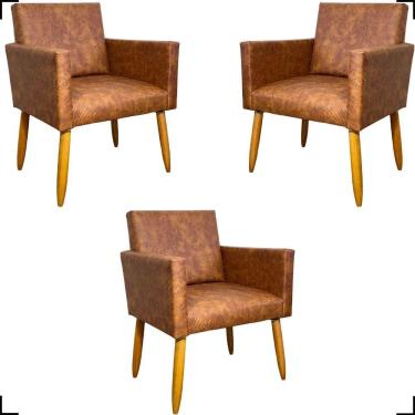 Imagem de Kit 3 Poltronas Decorativa Para Sala Recepção Consultório Nina Corino Cores Pé Palito 30 Cm Castanho