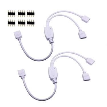 Imagem de RGBZONE Pacote com 2 cabos de conector divisor RGB de 4 pinos 1 para 2 fêmeas com 6 plugues machos de 4 pinos para uma a duas fitas de luz LED RGB 5050 3528 - 30 cm