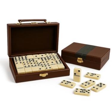 Imagem de Dominó Profissional De Osso 28 Peças Com Maleta Luxo Couro