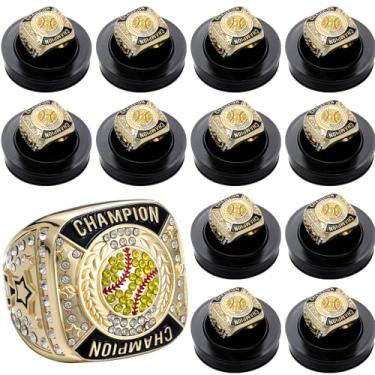 Imagem de Landical 12 anéis de campeão de softball, anéis de troféu de campeonato de softball, presente de prêmio de jogos de bola esportiva com corrente de pescoço e suporte para vencedor de torneio ou campeão