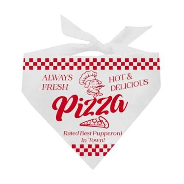 Imagem de Pupperoni – Bandana de cachorro com caixa de pizza | Triângulo ajustável 100% algodão | Feito nos EUA | Foodie | Pepperoni | Roupa engraçada de Halloween | Fatia de queijo | Branco, Tamanho único