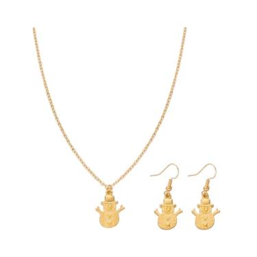 Imagem de Brincos e colar com pingente de gota de declaração de Natal, conjunto de joias para mulheres, dourado, árvore de Natal, boneco de neve, pingente, corrente de elos ajustáveis, brinco de anzol para