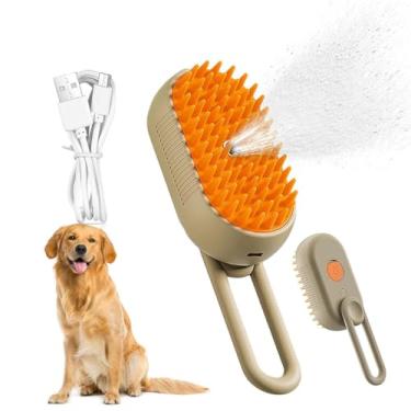 Imagem de Escova Pet Massageadora a Vapor 3 em 1, Ideal Para Cães e Gatos, Remove Pelos Soltos Massagea e Hidrata, Alça Dobrável Recarregável Premium