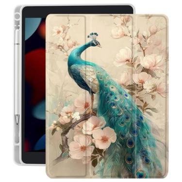 Imagem de CozyNestCY Capa estética flor pavão para iPad 10,9 polegadas 10º linda capa floral pássaro para iPad Chic Shell com parte traseira transparente transparente automática hibernar/despertar à prova de