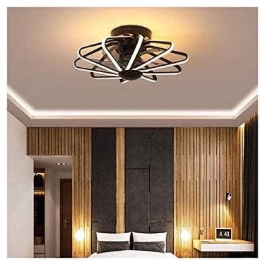 Imagem de Ventilador de teto mudo com luzes de iluminação LED, ventiladores de teto com iluminação moderna luz de teto regulável, 52W com controle remoto luz de ventilador nórdico invisível, quarto sa