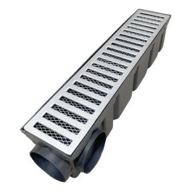 Imagem de Ralo 10x50cm Alumínio Grelha Reta Com Coletor E Tela P/obras - Znubi G