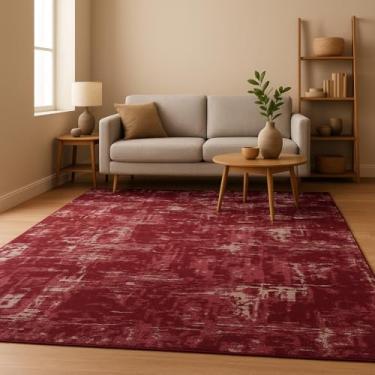 Imagem de Tapete de Sala Jacquard Antiderrapante - Estampa Geométrica para Quarto e Escritório (Obra de Arte Vermelho,4,00x2,00)