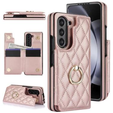 Imagem de Capa tipo carteira de couro com porta-cartões para Samsung Galaxy Z Fold 7 6 5 4 3 Fold7 Fold6 Fold5, ouro rosa, para Galaxy Z Fold6