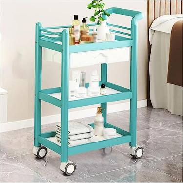 Imagem de Carrinho de armazenamento de carrinho de salão de grande capacidade com apoios de braços ergonômicos e gavetas deslizantes - Rack de rodinhas multicamadas que economiza espaço para beleza e spa, verde