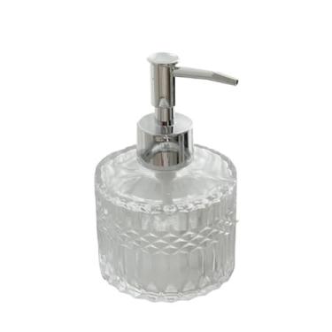 Imagem de Dispensador de sabão de vidro para banheiro 200 ml dispensador de sabão de gel de chuveiro loção prensa para banheiro e cozinha dispensador de sabão de bancada para cozinha (prata)