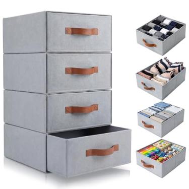 Imagem de Windyun Organizador de armário empilhável 4 em 1 e tecido de armazenamento, caixas organizadoras de cômodas, divisórias dobráveis com roupa íntima, sutiã para quarto, sala de estar, 30 x 38 x 15 cm