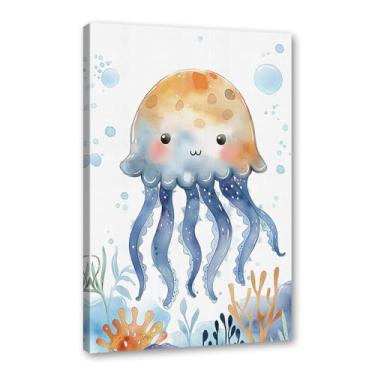 Imagem de Impressão de berçário de animais oceânicos desenho animado tartaruga marinha baleia pôster aquarela animais marinhos pintura em tela decoração de parede quarto infantil (SKU4,16x24") = (40 x 60 cm