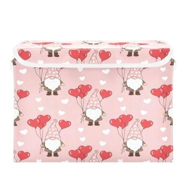 Imagem de Burbuja Caixa de armazenamento de gnomos Valentine com tampa e alças, grande caixa de armazenamento dobrável para prateleiras armário quarto escritório organizador