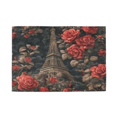 Imagem de Burbuja Jogo americano Valentine Paris toalha rosas conjunto de 4, tapetes de mesa laváveis antiderrapantes, resistentes ao calor para cozinha, mesa de jantar, ambientes internos e externos