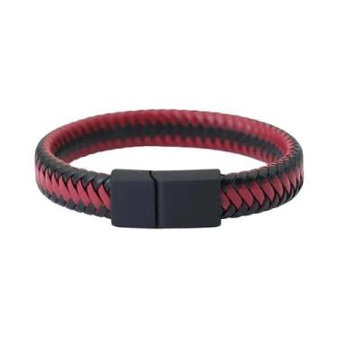 Imagem de Pulseira De Couro Preta Masculina Estilo Punk Com Fecho Magnético Aces