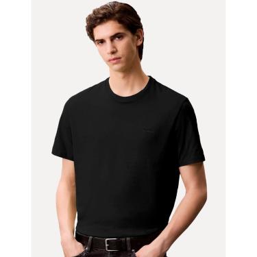 Imagem de Camiseta Calvin Klein Masculina Suedine Gola Ribana Patch Logo Preta-Masculino