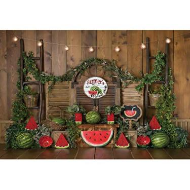 Imagem de Yeele 2,7 x 1,8 m Verão Melancia Fundo Festa Vila Tema Decoração de Festa Foto Madeira Fruta Sobremesa Porta de Madeira Fotografia Fundo Recém-Nascido Bolo Quebra Infantil Aniversário Vinil Estande Estúdio Adereços