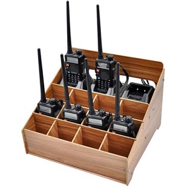 Imagem de XICHENGSHIDAI Suporte universal para walkie talkie, suporte de rádio bidirecional, organizador universal de várias grades para walkie talkies - marrom
