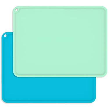 Imagem de Jogo americano para crianças, jogo americano de silicone para crianças pequenas, reutilizável, antiderrapante, tapetes de comida para bebês para restaurante, pacote com 2, azul/verde bebê