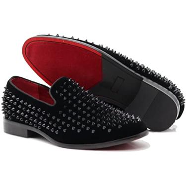 Imagem de SAKO Sapato social masculino vintage Spikes Sparkle formal smoking moderno sem cadarço, Preto (46), 38