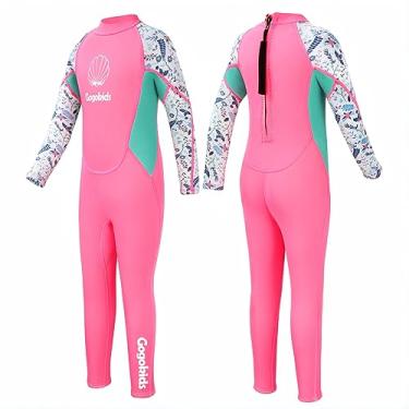 Imagem de Gogokids Roupa de mergulho infantil, roupa de banho térmica de neoprene de 2,5 mm para meninas, manga comprida, zíper nas costas, proteção solar, para esportes aquáticos, mergulho, natação, aulas de