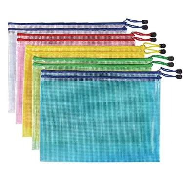Imagem de 10 unidades de sacos de arquivo de malha com zíper, pastas de documentos de plástico resistentes a rasgos, bolsa organizadora de documentos com zíper A5 para escola, escritório, casa, armazenamento de