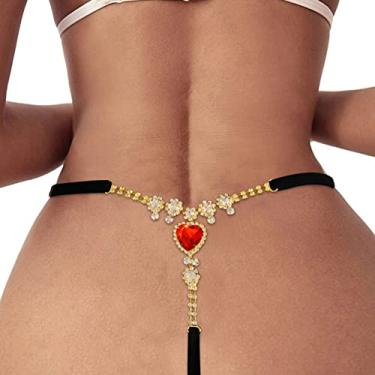 Imagem de Calcinha fio dental com pingente de coração de cristal de praia de verão, corrente de strass, fio G, biquíni sexy, strass, coração, cintura, corrente corporal, joia para mulheres, liga metálica,