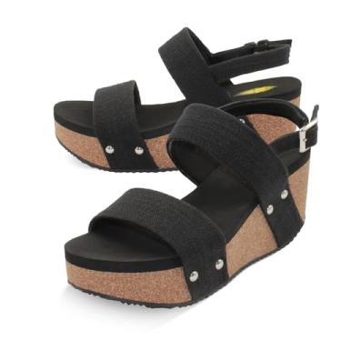 Imagem de Volatile Sandália anabela feminina com tira no tornozelo, Linho preto, 7