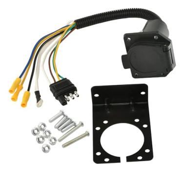 Imagem de Oyviny Adaptador de fiação de reboque de lâmina redonda de 4 vias para 7 vias com suporte de montagem, adaptador conversor de plugue de reboque de 4 pinos para 7 pinos, para caminhão, trailer, carro, impermeável, durável, (preto)