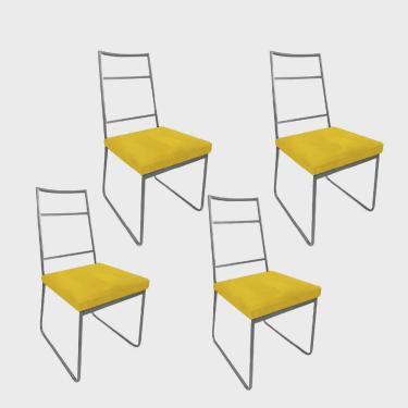 Imagem de Kit 04 Cadeiras Sala de Jantar Escritório Office Stark Industrial Ferro Cinza Suede Amarelo - Ahz Móveis