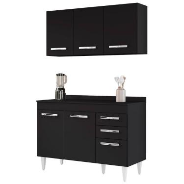 Imagem de Armário Aéreo Honduras E Balcão Gabinete Com Tampo 120cm Suécia Preto - Lumil