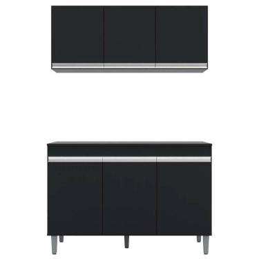 Imagem de Armário Aéreo Andréia E Balcão Gabinete Sem Tampo Manu 120cm Preto - Ajl Móveis