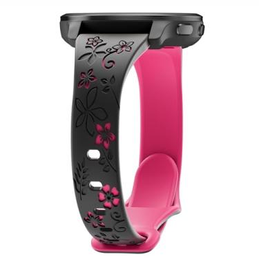 Imagem de Laband Pulseira de relógio com gravação floral de 20 mm compatível com Garmin Vivoactive 6/Vivoactive 5/3/3 Music/Forerunner 570 42 mm/165/55/245/645 Music, pulseira fofa em relevo de silicone macio e