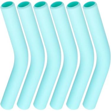 Imagem de YALOJE 6 peças de pontas de canudo de silicone de grau alimentício, pontas de cotovelo de palha de metal reutilizáveis, capas de palha de borracha resistente à temperatura ponta de substituição para