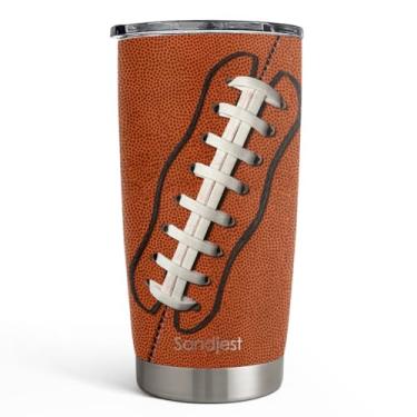 Imagem de SANDJEST Copo de futebol de 590 ml de aço inoxidável isolado, copo de café de viagem, copos esportivos presentes para amantes de futebol, homens e mulheres, treinadores, aniversário, Natal