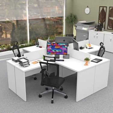 Imagem de Ilha De Escrivaninhas Em L 1400x600 Estação De Trabalho Escritório Branco